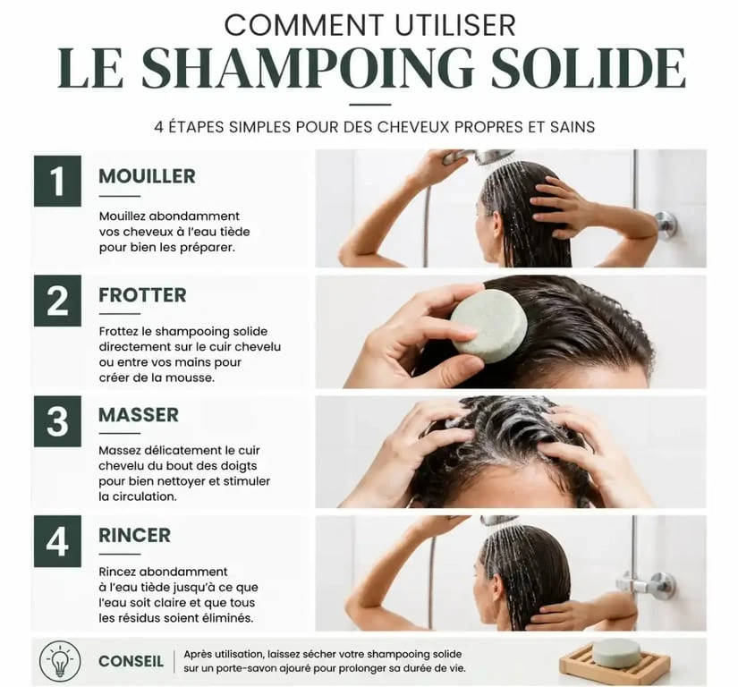 Étapes pour utiliser un shampoing solide efficacement