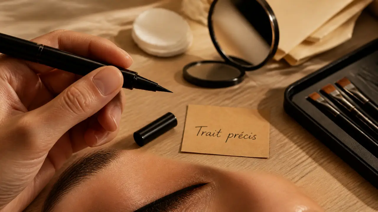 Meilleur eye liner : feutre noir en gros plan, trait précis