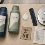 Meilleur shampoing grande surface : flacons et INCI sur comptoir