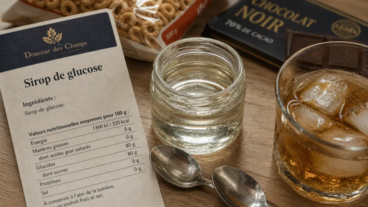 Sirop de glucose sante : bocal et étiquette, produits à surveiller