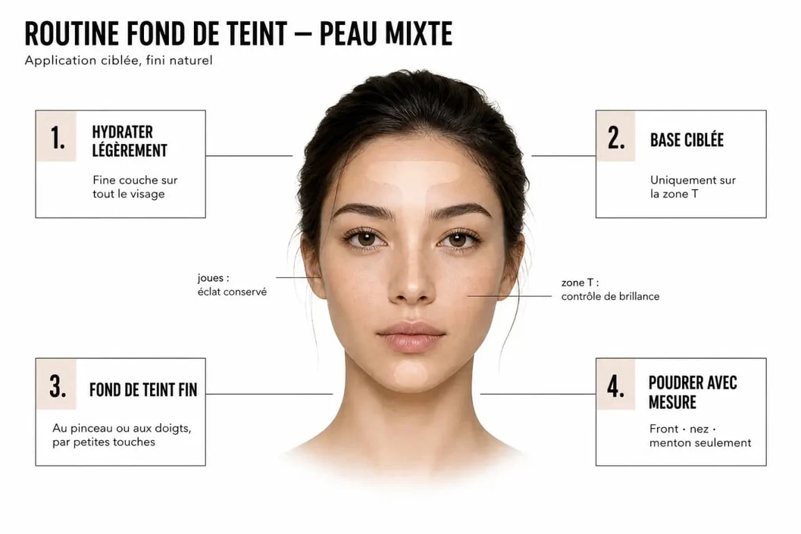 Peau mixte quel fond de teint : application ciblée sur la zone T et les joues