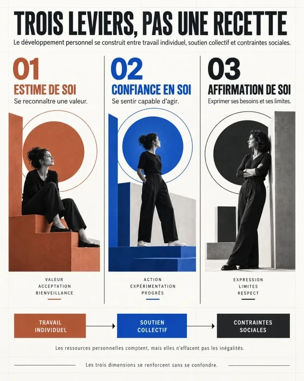Développement personnel femme : les trois leviers entre estime de soi, confiance et affirmation
