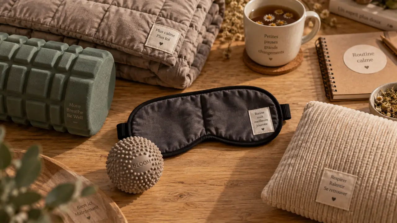 Objet relaxation : balle et rouleau de massage, routine calme