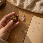 Pierre confiance en soi : quartz rose et galet d’œil-de-tigre, ancrage