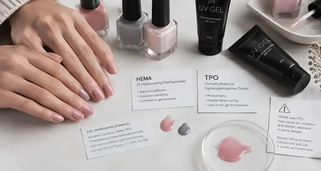 Vernis, gel et ongles : ingrédients à éviter (HEMA, TPO) et formule clean pour vos ongles