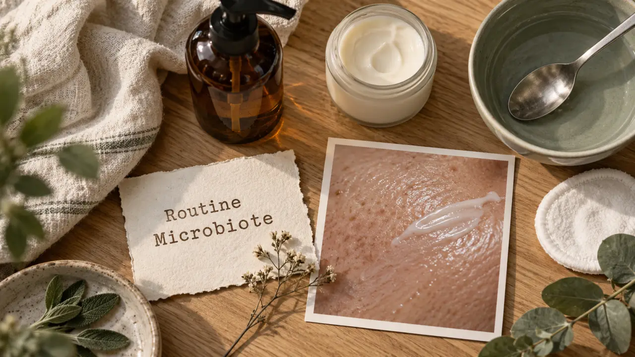 Routine beauté microbiote visage : barrière cutanée, crème apaisante anti-rougeurs